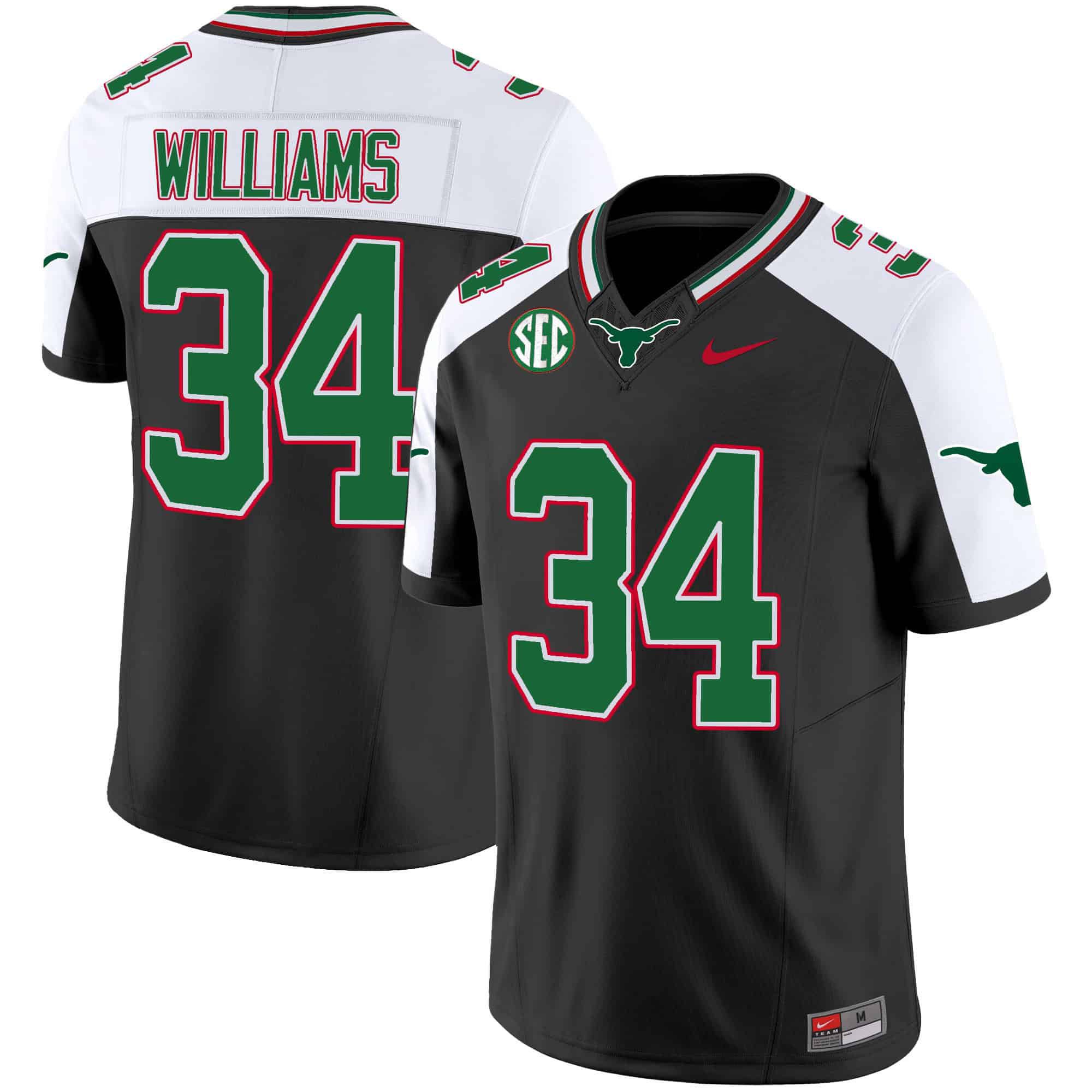 Men Texas Longhorns #34 Williams Black 2024 Nike Mexico SEC Patch Vapor NCAA Jersey style 1